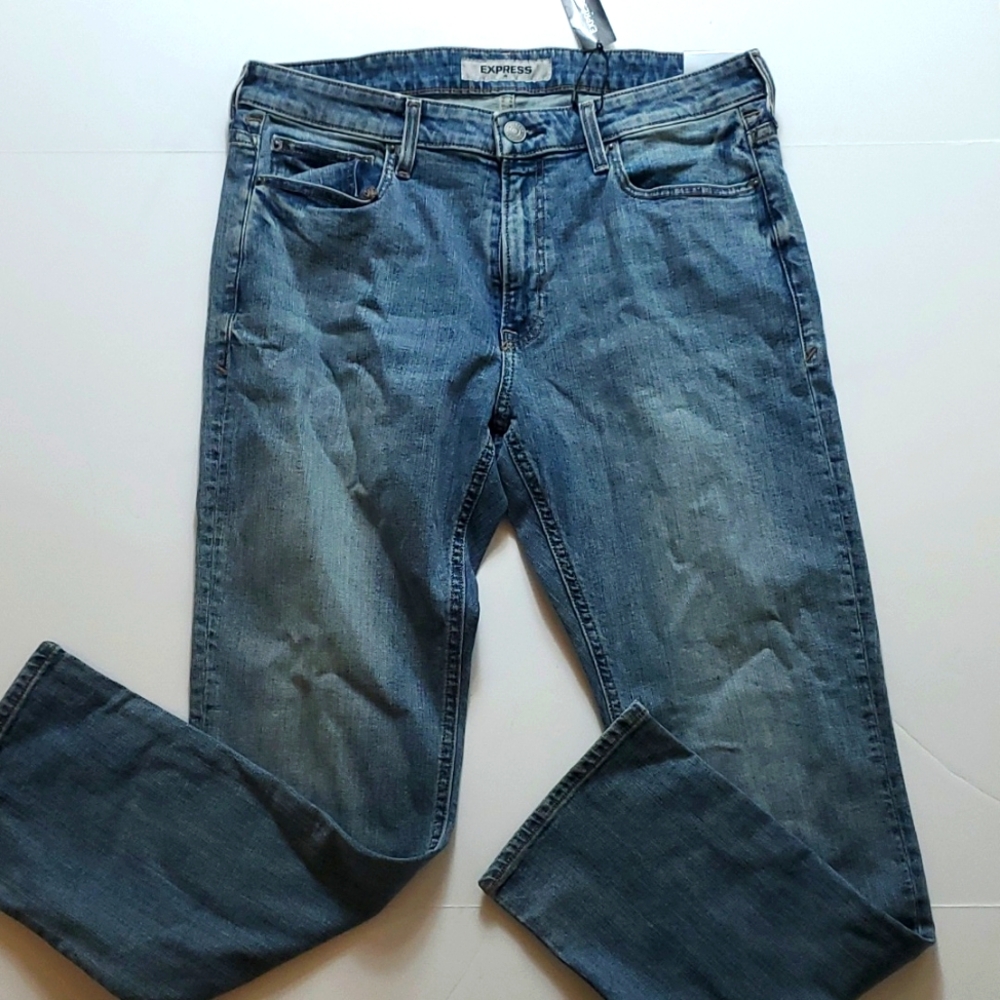 Express men slim skinny mid wash jeans